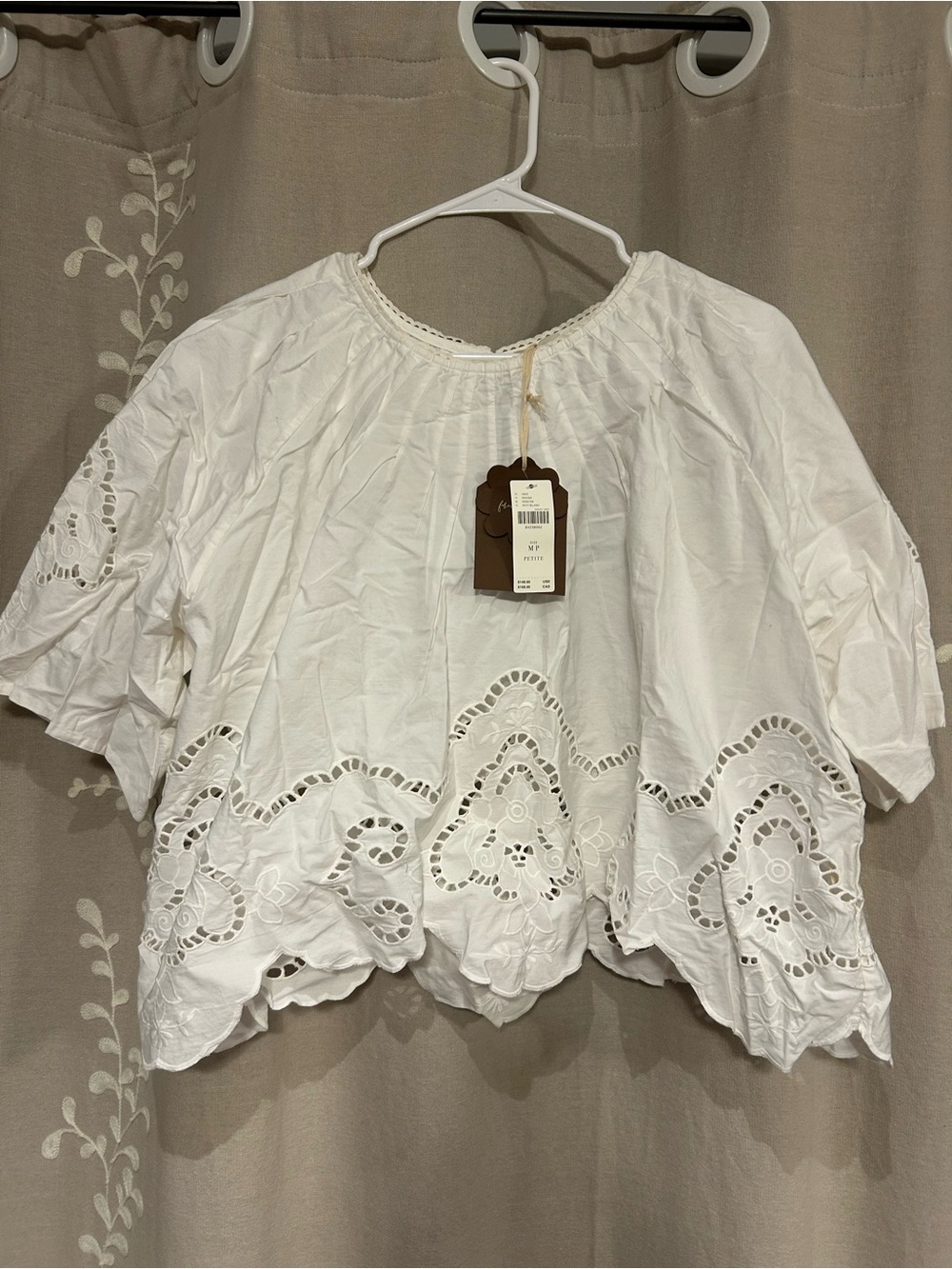 White Eyelet Boho Peasant Blouse - Lightweight Cotton